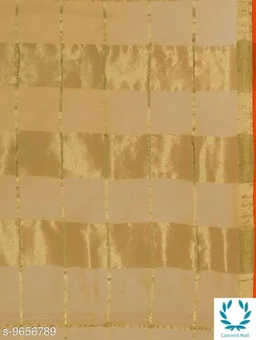 Kota Doria Cotton Zari Stripes Checks saree with Unstitched Blouse piece - Cream, Pack of:1, Cotton Blend, 5.5m+1m